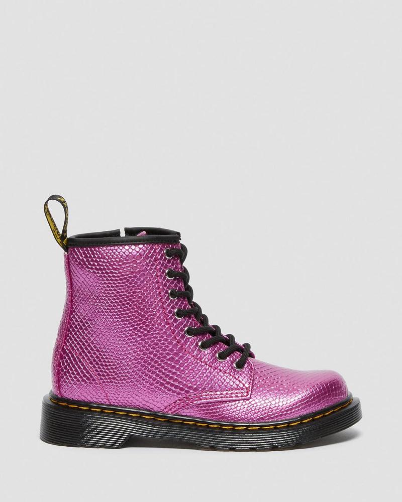 Kids' Dr Martens Junior 1460 Reptile Emboss Lace Up Boots Pink | AU 688QMA